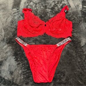 Victoria's Secret Vibrant Red Lace Bra and Panty Set